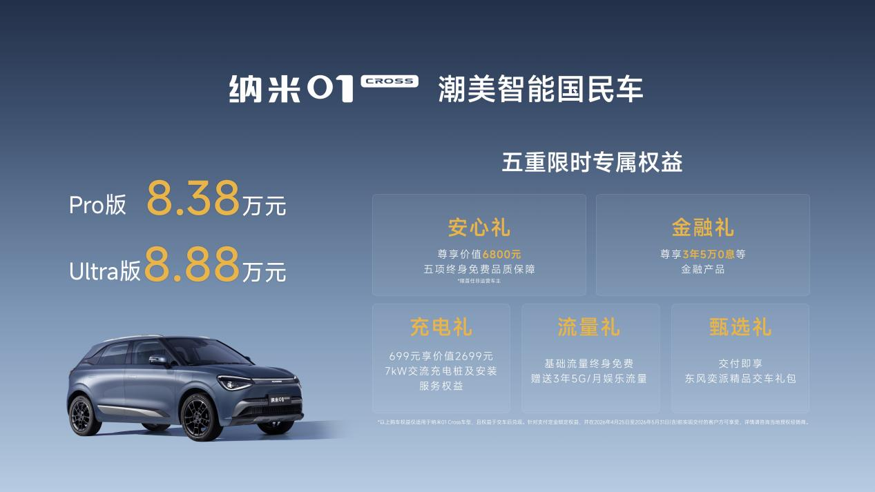 东风奕派纳米01 Cross正式上市，8.38万元起